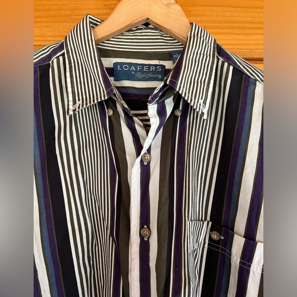 Loafers by Reed James Long Sleeve Button Up Shirt Vintage L Tall Striped Cotton